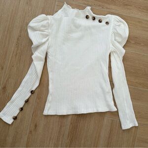Girls White Long Sleeve Top with Button Accents
